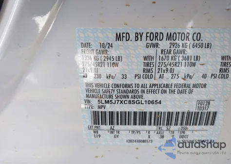 2025 Lincoln Aviator Reserve z USA, uszkodzony, nr VIN 5LM5J7XC8SGL10654